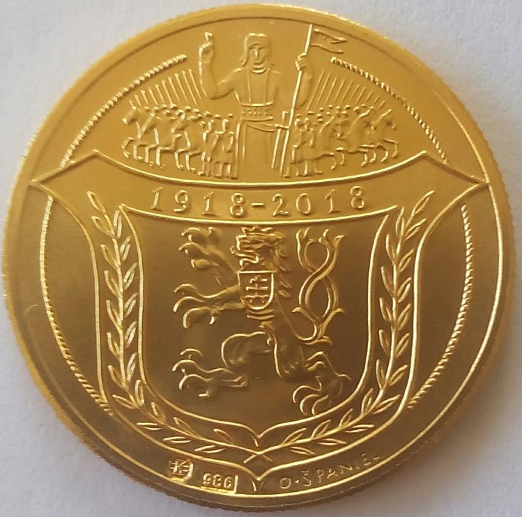 Dvojdukát -Jsem ražen z českého kovu 2018 - 100. výročí vzniku ČSR , jen 228 ks , č. 137 , Vzácné - Prodáno