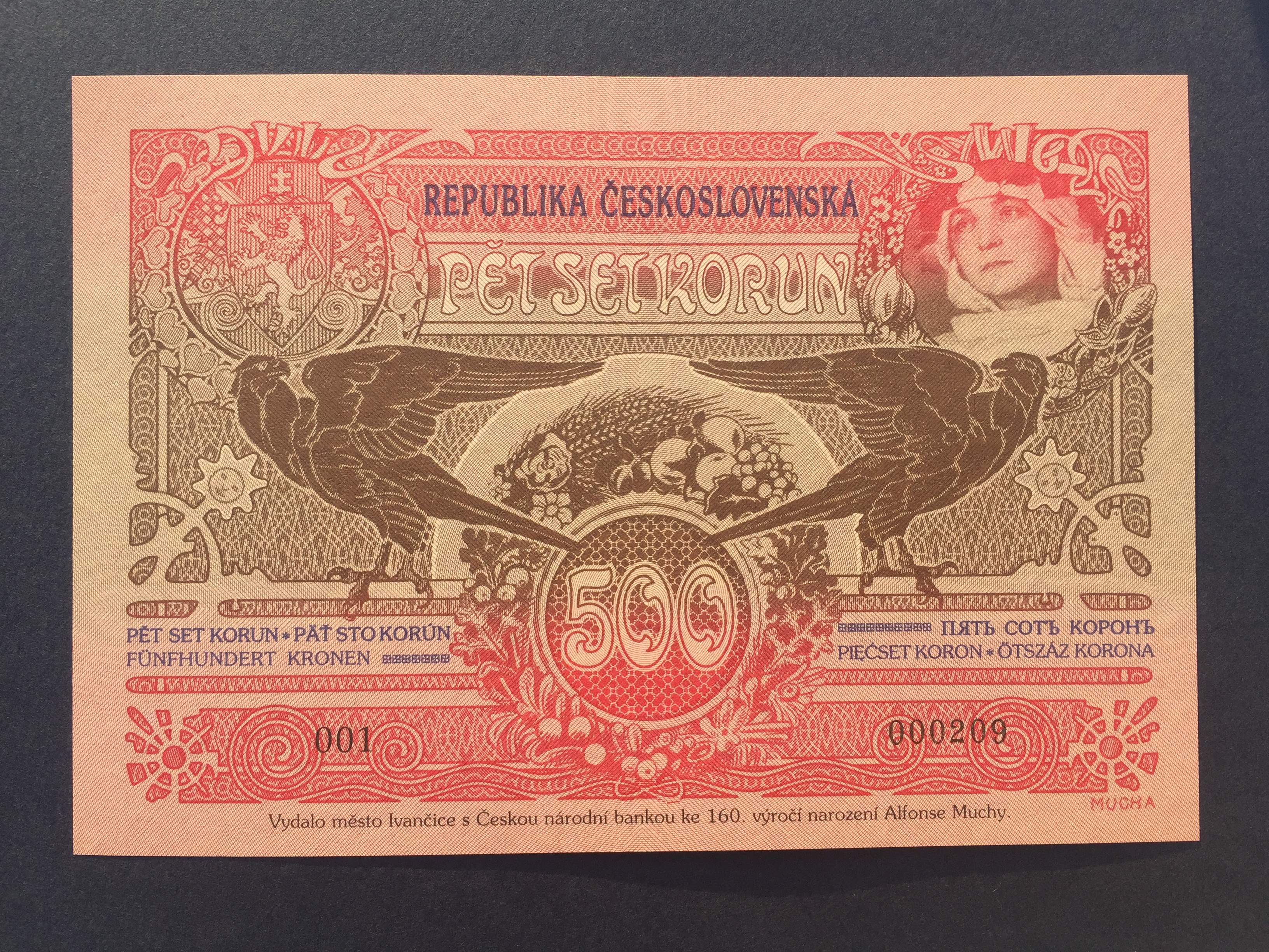 500 Kč 1919 - Muchovka - Replika s vodoznakem