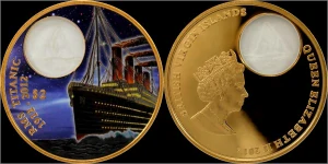 TITANIC , sada 3 bronzových kolorovaných mincí , 2012 Proof
